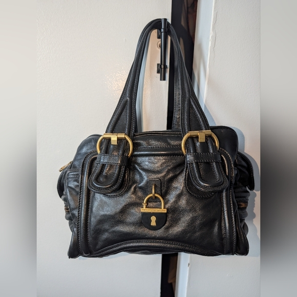 Marc By Marc Jacobs Handbags - Marc by Marc Jacobs Black Leather Satchel with Drop Handles and Gold Hardware